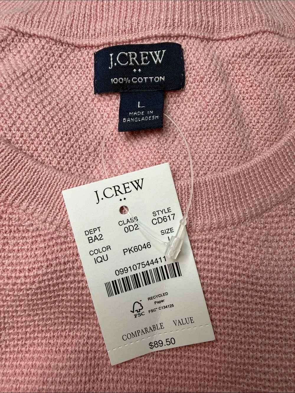 J.Crew Men’s Iced Quartz Pink Textured Knit Crewneck Sweater Light NWT Large